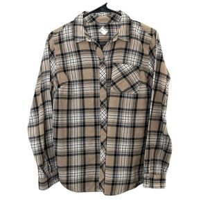 Eddie Bauer Women’s Small Beige 100% Cotton Plaid Long Sleeve Button Up Shirt